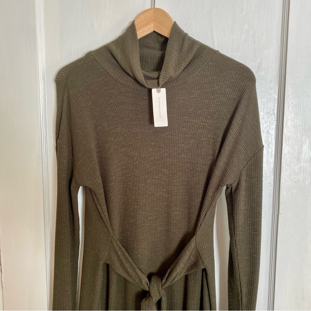 Anthropologie Building 18 Moss Tie Front/Back Cowl Neck Sweater Dress S